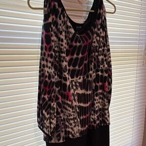 Nicole Miller Black and Pink Patterned cold shoulder, long sleeve, mini dress